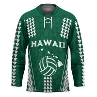 Polynesian Hawaii Volleyball Custom Hockey Jersey Green Kakau with Map Motif - Polynesian Pride