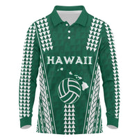 Polynesian Hawaii Volleyball Custom Long Sleeve Polo Shirt Green Kakau with Map Motif LT9 Green - Polynesian Pride