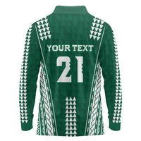 Polynesian Hawaii Volleyball Custom Long Sleeve Polo Shirt Green Kakau with Map Motif LT9 - Polynesian Pride