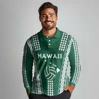 Polynesian Hawaii Volleyball Custom Long Sleeve Polo Shirt Green Kakau with Map Motif LT9 - Polynesian Pride