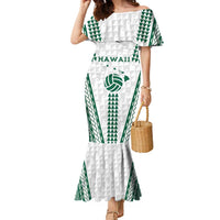 Polynesian Hawaii Volleyball Custom Family Matching Mermaid Dress and Hawaiian Shirt White Kakau with Map Motif LT9 Mom's Dress White - Polynesian Pride
