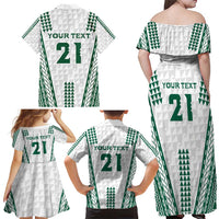 Polynesian Hawaii Volleyball Custom Family Matching Off Shoulder Maxi Dress and Hawaiian Shirt White Kakau with Map Motif LT9 - Polynesian Pride