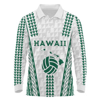 Polynesian Hawaii Volleyball Custom Long Sleeve Polo Shirt White Kakau with Map Motif LT9 White - Polynesian Pride