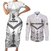New Caledonia Football Custom Couples Matching Short Sleeve Bodycon Dress and Long Sleeve Button Shirt Go Champions Les Cagous LT9 White - Polynesian Pride
