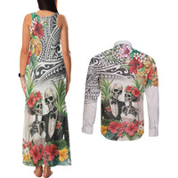 Skeleton Love for Valentine’s Day Couples Matching Tank Maxi Dress and Long Sleeve Button Shirt Polynesian Tribal Love Forever