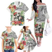 Skeleton Love for Valentines Day Family Matching Off The Shoulder Long Sleeve Dress and Hawaiian Shirt Polynesian Tribal Love Forever LT9 - Polynesian Pride
