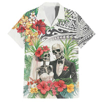 Skeleton Love for Valentines Day Family Matching Off Shoulder Short Dress and Hawaiian Shirt Polynesian Tribal Love Forever LT9 Dad's Shirt - Short Sleeve White - Polynesian Pride