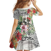 Skeleton Love for Valentine’s Day Kid Short Sleeve Dress Polynesian Tribal Love Forever