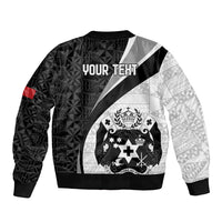 Personalised Tonga Emancipation Day Sleeve Zip Bomber Jacket Since 1970 Ngatu Tribal Pattern