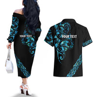 All Black Maori Tribal Tattoo Personalised Couples Matching Off The Shoulder Long Sleeve Dress and Hawaiian Shirt Polynesian Style LT9 - Polynesian Pride