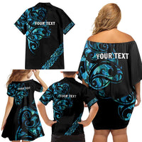 All Black Maori Tribal Tattoo Personalised Family Matching Off Shoulder Short Dress and Hawaiian Shirt Polynesian Style LT9 - Polynesian Pride