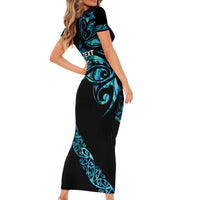 All Black Maori Tribal Tattoo Personalised Family Matching Short Sleeve Bodycon Dress and Hawaiian Shirt Polynesian Style LT9 - Polynesian Pride