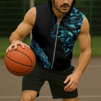 All Black Maori Tribal Tattoo Personalised Sleeveless Zip Hoodie Polynesian Style - Polynesian Pride