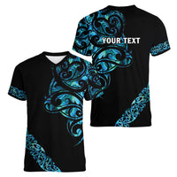 All Black Maori Tribal Tattoo Personalised Women V-Neck T-Shirt Polynesian Style