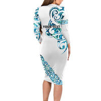 All White Maori Tribal Tattoo Personalised Family Matching Long Sleeve Bodycon Dress and Hawaiian Shirt Polynesian Style LT9 - Polynesian Pride