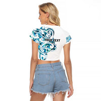 All White Maori Tribal Tattoo Personalised Raglan Cropped T Shirt Polynesian Style