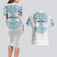 Queensland Maori Kiwi Personalised Couples Matching Long Sleeve Bodycon Dress and Hawaiian Shirt Ma Kakariki Papua Shell Maori Tribal Tattoo LT9 - Polynesian Pride