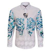 Queensland Maori Kiwi Personalised Family Matching Off The Shoulder Long Sleeve Dress and Hawaiian Shirt Ma Kakariki Papua Shell Maori Tribal Tattoo LT9 Dad's Shirt - Long Sleeve White - Polynesian Pride