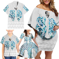 Queensland Maori Kiwi Personalised Family Matching Off Shoulder Short Dress and Hawaiian Shirt Ma Kakariki Papua Shell Maori Tribal Tattoo LT9 - Polynesian Pride