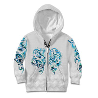 Queensland Maori Kiwi Personalised Kid Hoodie Ma Kakariki Papua Shell Maori Tribal Tattoo LT9 Zip Hoodie White - Polynesian Pride