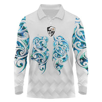 Queensland Maori Kiwi Personalised Long Sleeve Polo Shirt Ma Kakariki Papua Shell Maori Tribal Tattoo LT9 White - Polynesian Pride