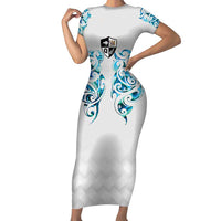Queensland Maori Kiwi Personalised Short Sleeve Bodycon Dress Ma Kakariki Papua Shell Maori Tribal Tattoo LT9 Long Dress White - Polynesian Pride