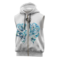 Queensland Maori Kiwi Personalised Sleeveless Zip Hoodie Ma Kakariki Papua Shell Maori Tribal Tattoo LT9 White - Polynesian Pride