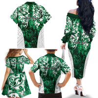 Queensland Maori Kiwi Personalised Family Matching Off The Shoulder Long Sleeve Dress and Hawaiian Shirt Kikirangi Papua Shell Maori Tribal Tattoo LT9 - Polynesian Pride