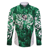 Queensland Maori Kiwi Personalised Family Matching Off The Shoulder Long Sleeve Dress and Hawaiian Shirt Kikirangi Papua Shell Maori Tribal Tattoo LT9 Dad's Shirt - Long Sleeve Green - Polynesian Pride