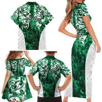 Queensland Maori Kiwi Personalised Family Matching Short Sleeve Bodycon Dress and Hawaiian Shirt Kikirangi Papua Shell Maori Tribal Tattoo LT9 - Polynesian Pride