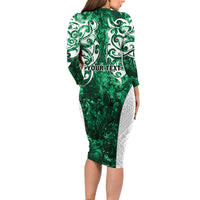 Queensland Maori Kiwi Personalised Long Sleeve Bodycon Dress Kikirangi Papua Shell Maori Tribal Tattoo LT9 - Polynesian Pride