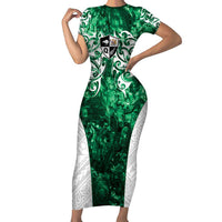 Queensland Maori Kiwi Personalised Short Sleeve Bodycon Dress Kikirangi Papua Shell Maori Tribal Tattoo LT9 Long Dress Green - Polynesian Pride