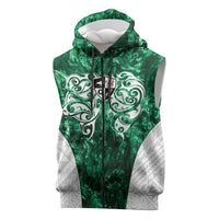 Queensland Maori Kiwi Personalised Sleeveless Zip Hoodie Kikirangi Papua Shell Maori Tribal Tattoo LT9 Green - Polynesian Pride
