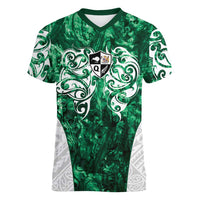 Queensland Maori Kiwi Personalised Women V-Neck T-Shirt Kikirangi Papua Shell Maori Tribal Tattoo LT9 Female Green - Polynesian Pride