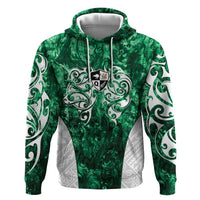 Queensland Maori Kiwi Personalised Zip Hoodie Kikirangi Papua Shell Maori Tribal Tattoo LT9 Pullover Hoodie Green - Polynesian Pride