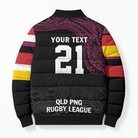 Queensland Papua New Guinea Custom Bomber Puffer Jacket All Black Pacific PNG Tribal Style - Polynesian Pride