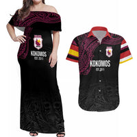 Queensland Papua New Guinea Custom Couples Matching Off Shoulder Maxi Dress and Hawaiian Shirt All Black Pacific PNG Tribal Style LT9 Black - Polynesian Pride