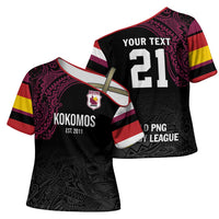 Queensland Papua New Guinea Custom Cross Shoulder Shirt All Black Pacific PNG Tribal Style - Polynesian Pride