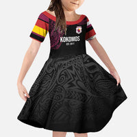Queensland Papua New Guinea Custom Family Matching Long Sleeve Bodycon Dress and Hawaiian Shirt All Black Pacific PNG Tribal Style LT9 Daughter's Dress Black - Polynesian Pride