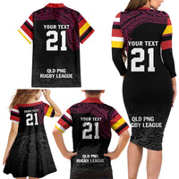 Queensland Papua New Guinea Custom Family Matching Long Sleeve Bodycon Dress and Hawaiian Shirt All Black Pacific PNG Tribal Style LT9 - Polynesian Pride