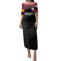 Queensland Papua New Guinea Custom Family Matching Puletasi and Hawaiian Shirt All Black Pacific PNG Tribal Style