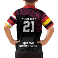 Queensland Papua New Guinea Custom Kid Hawaiian Shirt All Black Pacific PNG Tribal Style