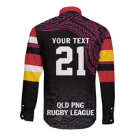 Queensland Papua New Guinea Custom Long Sleeve Button Shirt All Black Pacific PNG Tribal Style