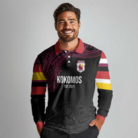 Queensland Papua New Guinea Custom Long Sleeve Polo Shirt All Black Pacific PNG Tribal Style