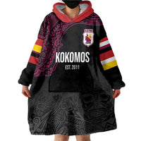 Queensland Papua New Guinea Custom Wearable Blanket Hoodie All Black Pacific PNG Tribal Style