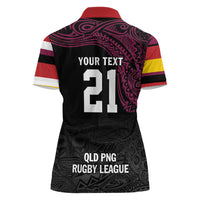 Queensland Papua New Guinea Custom Women Polo Shirt All Black Pacific PNG Tribal Style LT9 - Polynesian Pride