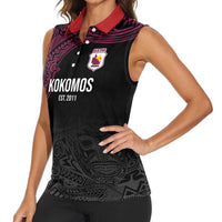 Queensland Papua New Guinea Custom Women Sleeveless Polo Shirt All Black Pacific PNG Tribal Style