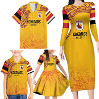 Queensland Papua New Guinea Custom Family Matching Long Sleeve Bodycon Dress and Hawaiian Shirt All Gold Pacific PNG Tribal Style LT9 - Polynesian Pride