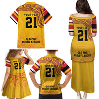 Queensland Papua New Guinea Custom Family Matching Puletasi and Hawaiian Shirt All Gold Pacific PNG Tribal Style