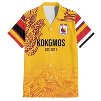 Queensland Papua New Guinea Custom Family Matching Short Sleeve Bodycon Dress and Hawaiian Shirt All Gold Pacific PNG Tribal Style LT9 Dad's Shirt - Short Sleeve Gold - Polynesian Pride